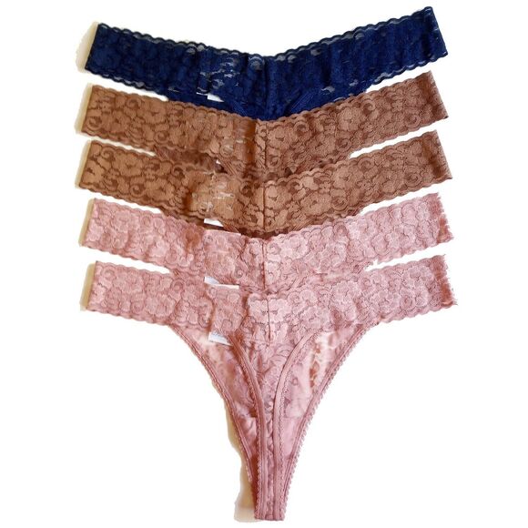 NWT Macy's 5-Pack Stretch Lace Thong Underwear XXL 2XL Navy Rose Brownie - Picture 2 of 3